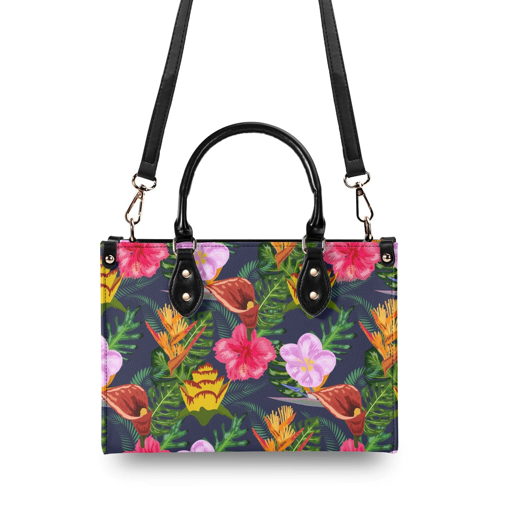 Tropical Floral Luxury PU Leather Handbag Luxury PU Leather Handbag Plants Printed Offshore