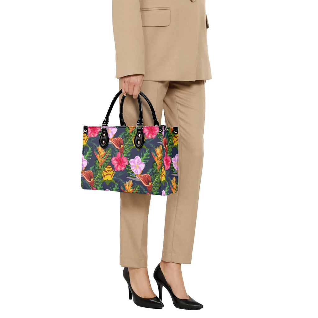 Tropical Floral Luxury PU Leather Handbag Luxury PU Leather Handbag Plants Printed Offshore