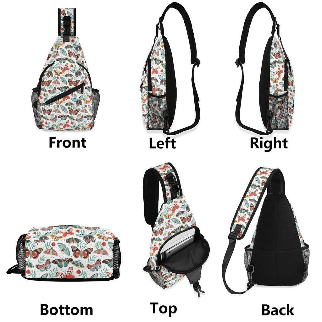 Pretty Moths And Butterflies Chest Crossbody Bag with Adjustable Strap Chest Crossbody Bag animal Printed Offshore