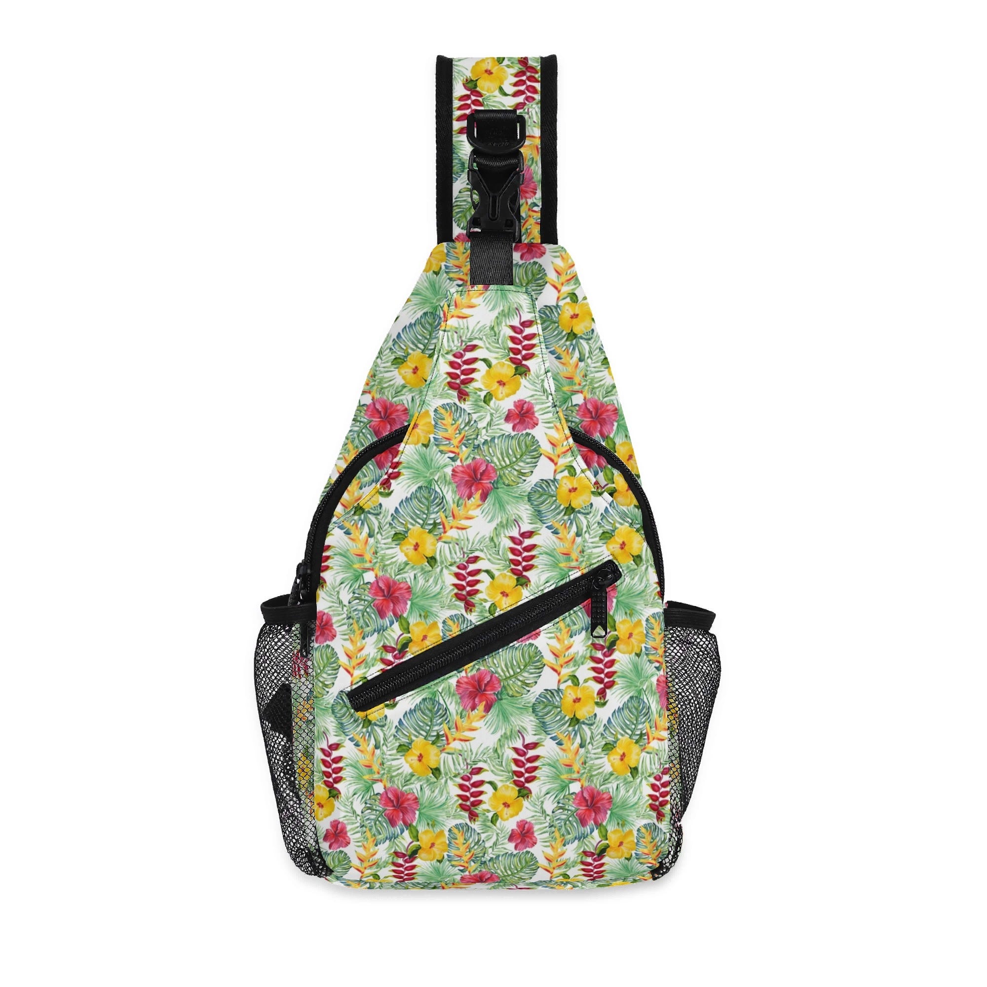 Tropical Flowers On White - Chest Crossbody Bag with Adjustable Strap Default Title Chest Crossbody Bag Plants Printed Offshore