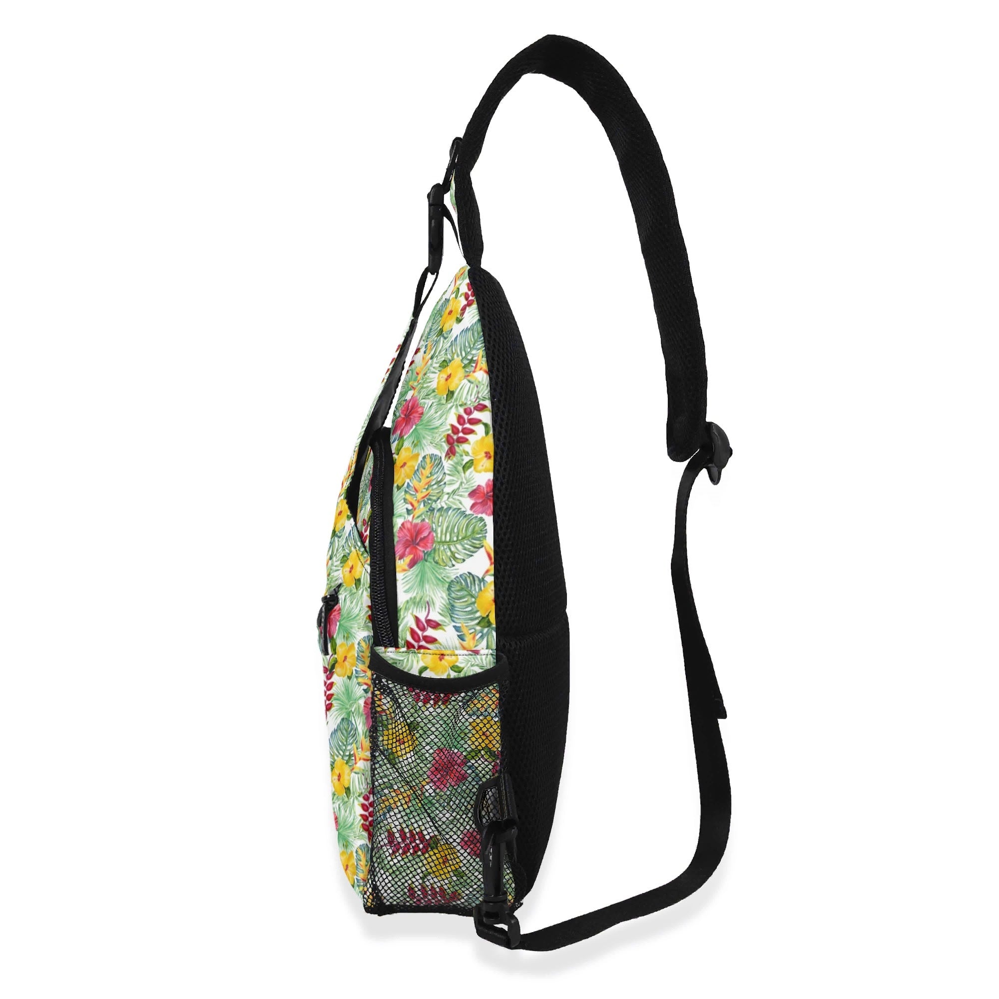 Tropical Flowers On White Chest Crossbody Bag with Adjustable Strap Chest Crossbody Bag Plants Printed Offshore