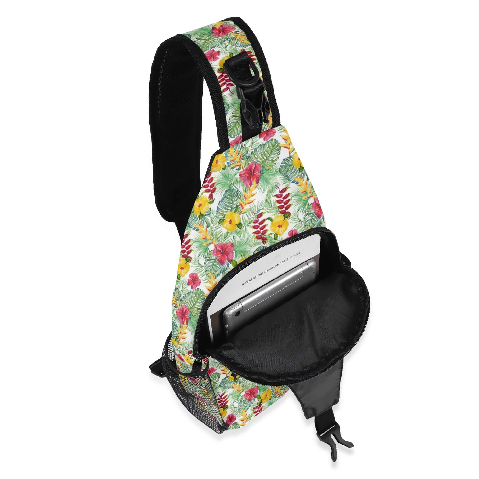 Tropical Flowers On White Chest Crossbody Bag with Adjustable Strap Chest Crossbody Bag Plants Printed Offshore