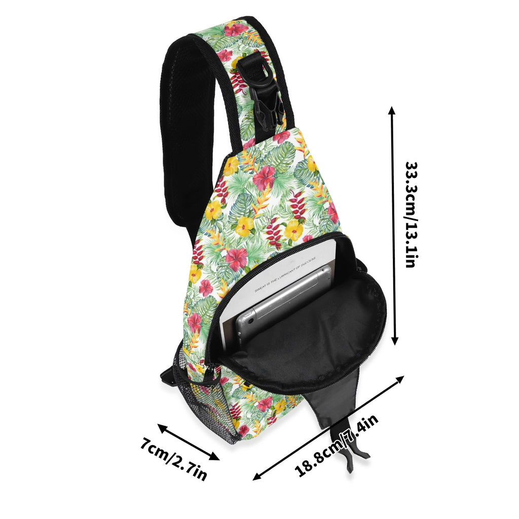 Tropical Flowers On White Chest Crossbody Bag with Adjustable Strap Chest Crossbody Bag Plants Printed Offshore