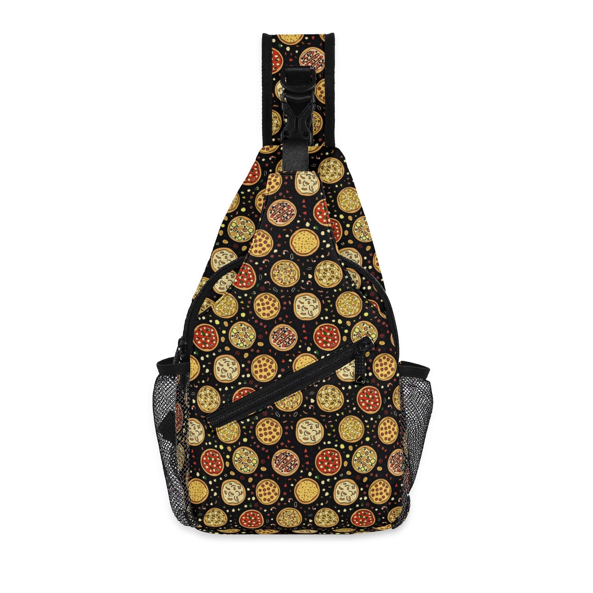 Round Pizzas On Black - Chest Crossbody Bag with Adjustable Strap Default Title Chest Crossbody Bag Food Printed Offshore