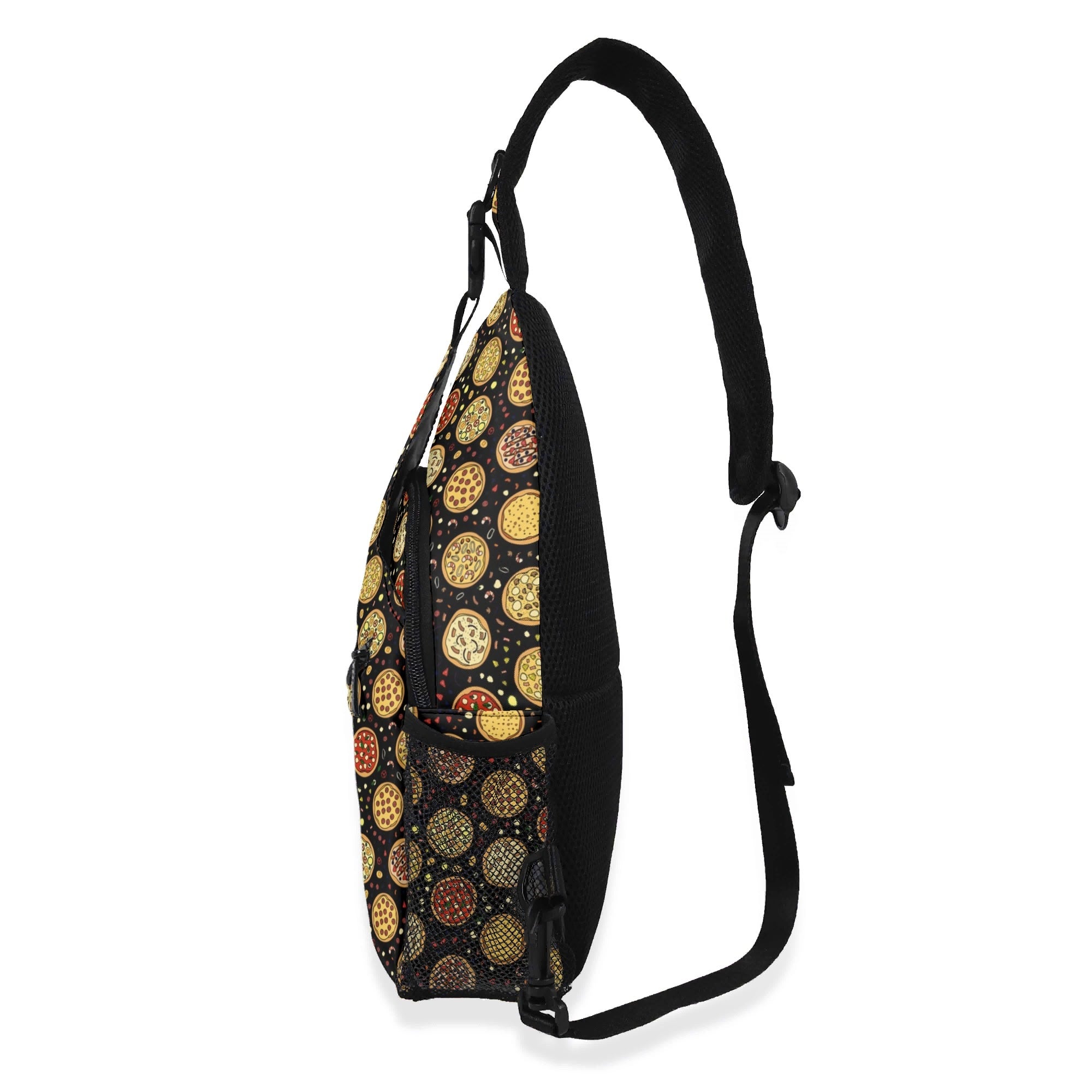 Round Pizzas On Black Chest Crossbody Bag with Adjustable Strap Chest Crossbody Bag Food Printed Offshore