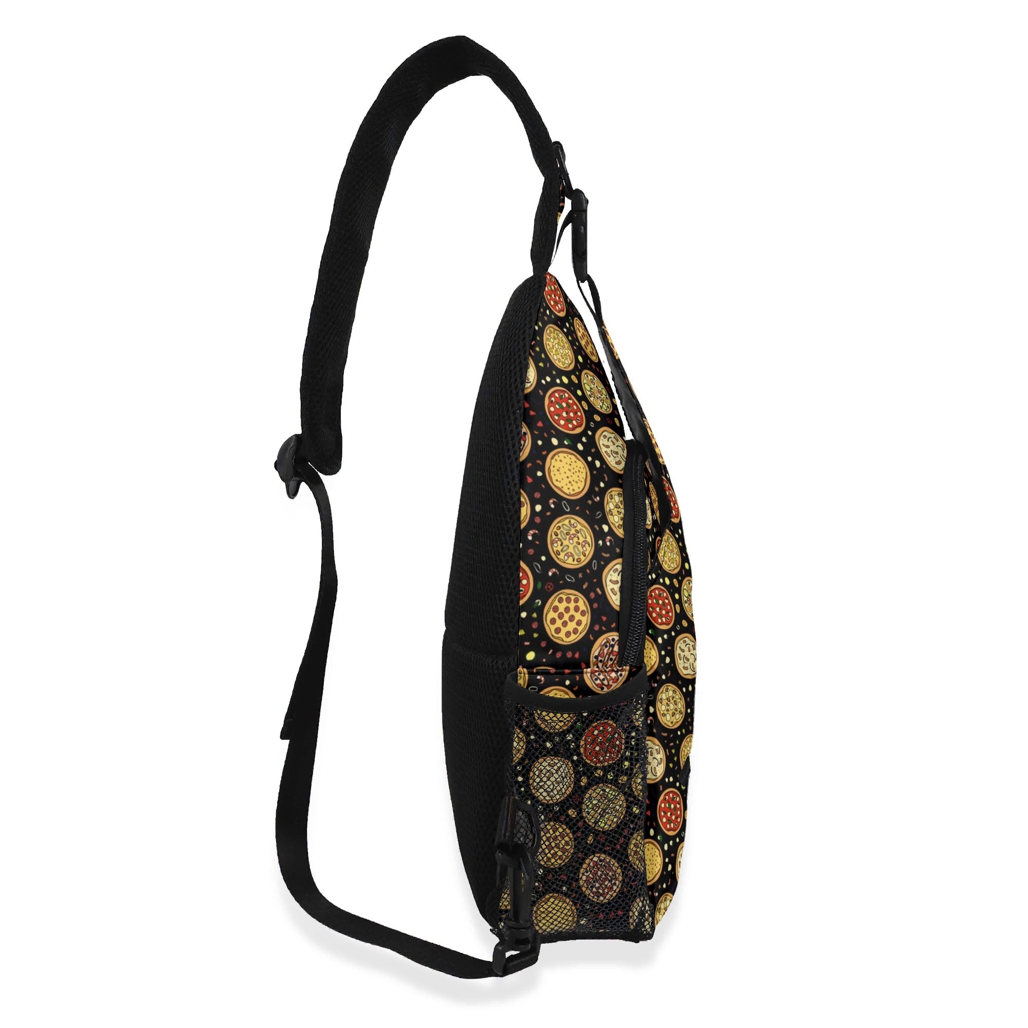 Round Pizzas On Black Chest Crossbody Bag with Adjustable Strap Chest Crossbody Bag Food Printed Offshore