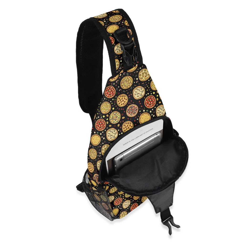 Round Pizzas On Black Chest Crossbody Bag with Adjustable Strap Chest Crossbody Bag Food Printed Offshore