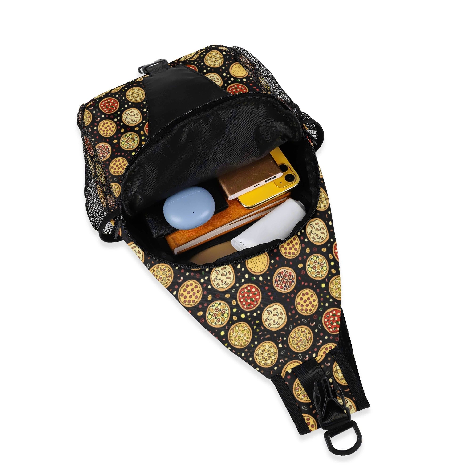 Round Pizzas On Black - Chest Crossbody Bag with Adjustable Strap Chest Crossbody Bag Food Printed Offshore