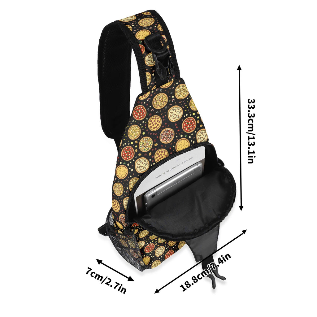 Round Pizzas On Black Chest Crossbody Bag with Adjustable Strap Chest Crossbody Bag Food Printed Offshore