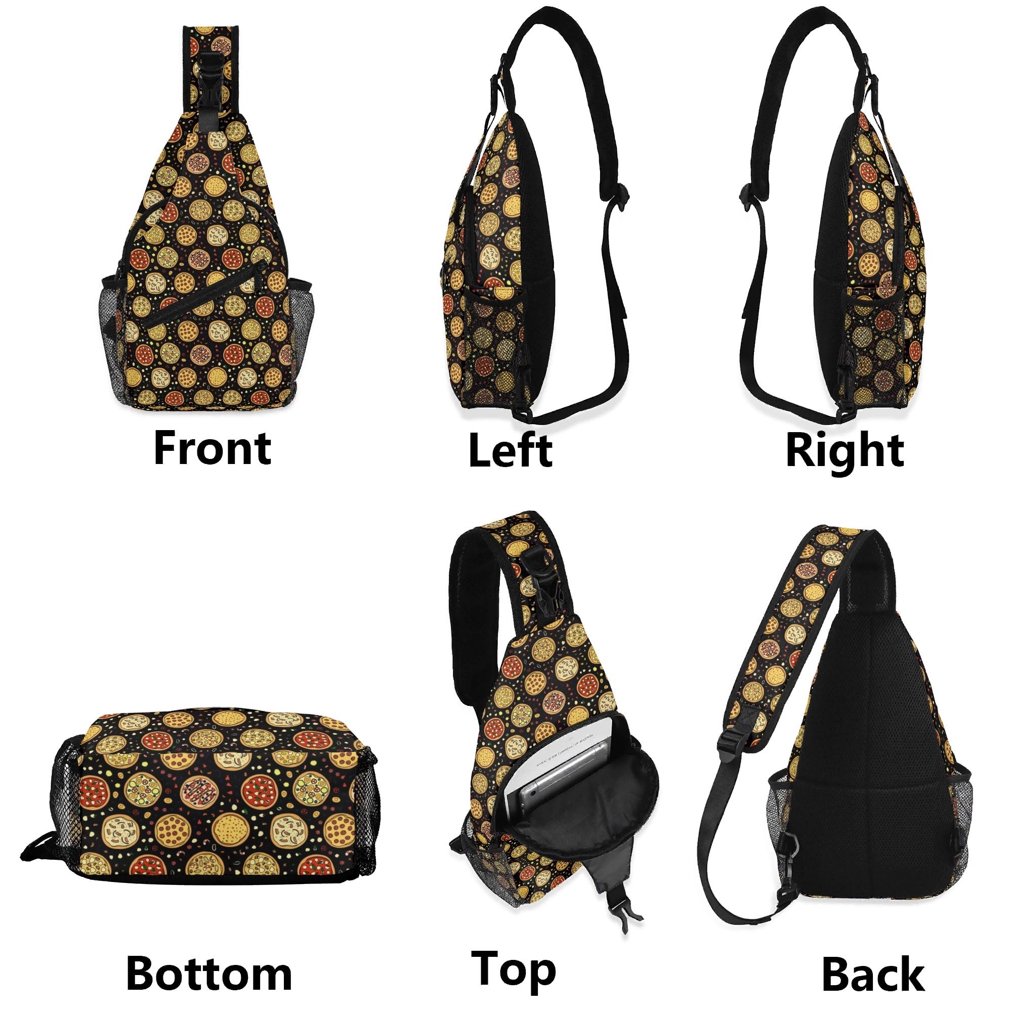 Round Pizzas On Black - Chest Crossbody Bag with Adjustable Strap Chest Crossbody Bag Food Printed Offshore