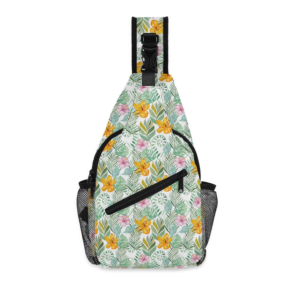 Tropical Flowers And Leaves Chest Crossbody Bag with Adjustable Strap Default Title Chest Crossbody Bag Plants Printed Offshore