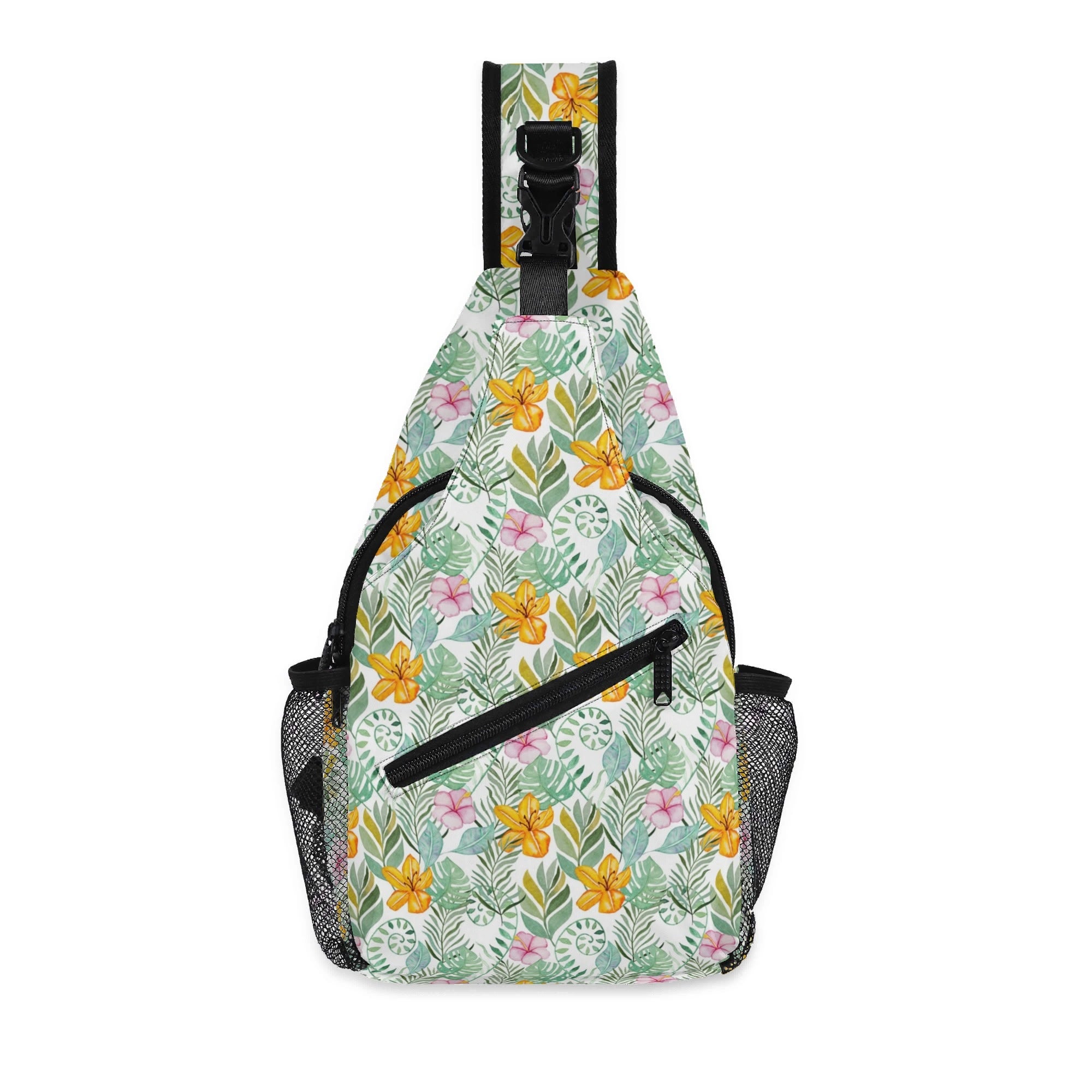 Tropical Flowers And Leaves - Chest Crossbody Bag with Adjustable Strap Default Title Chest Crossbody Bag Plants Printed Offshore
