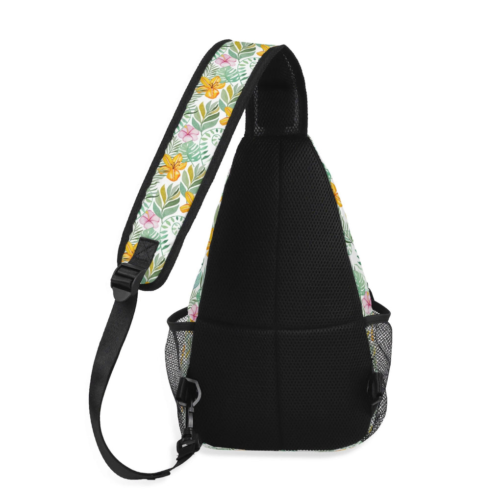 Tropical Flowers And Leaves Chest Crossbody Bag with Adjustable Strap Chest Crossbody Bag Plants Printed Offshore