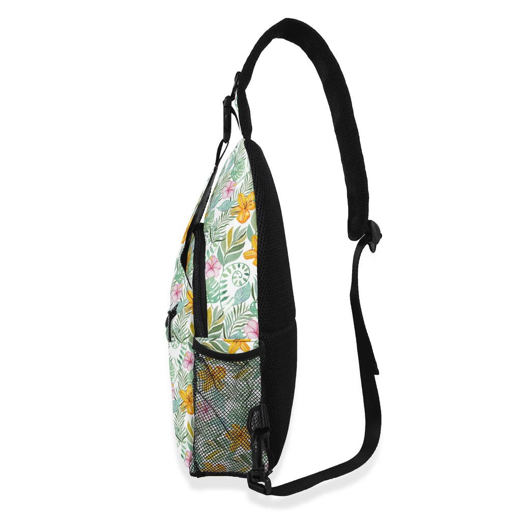 Tropical Flowers And Leaves Chest Crossbody Bag with Adjustable Strap Chest Crossbody Bag Plants Printed Offshore