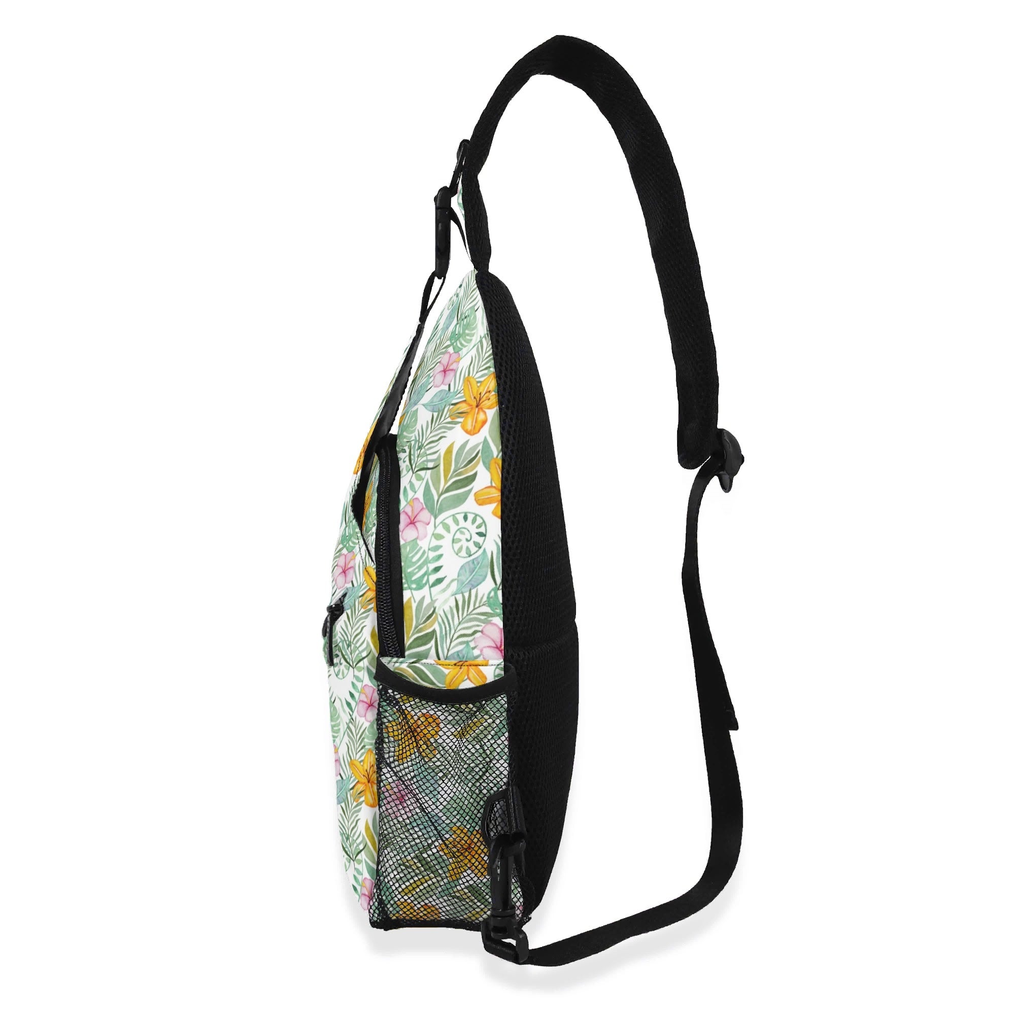 Tropical Flowers And Leaves Chest Crossbody Bag with Adjustable Strap Chest Crossbody Bag Plants Printed Offshore