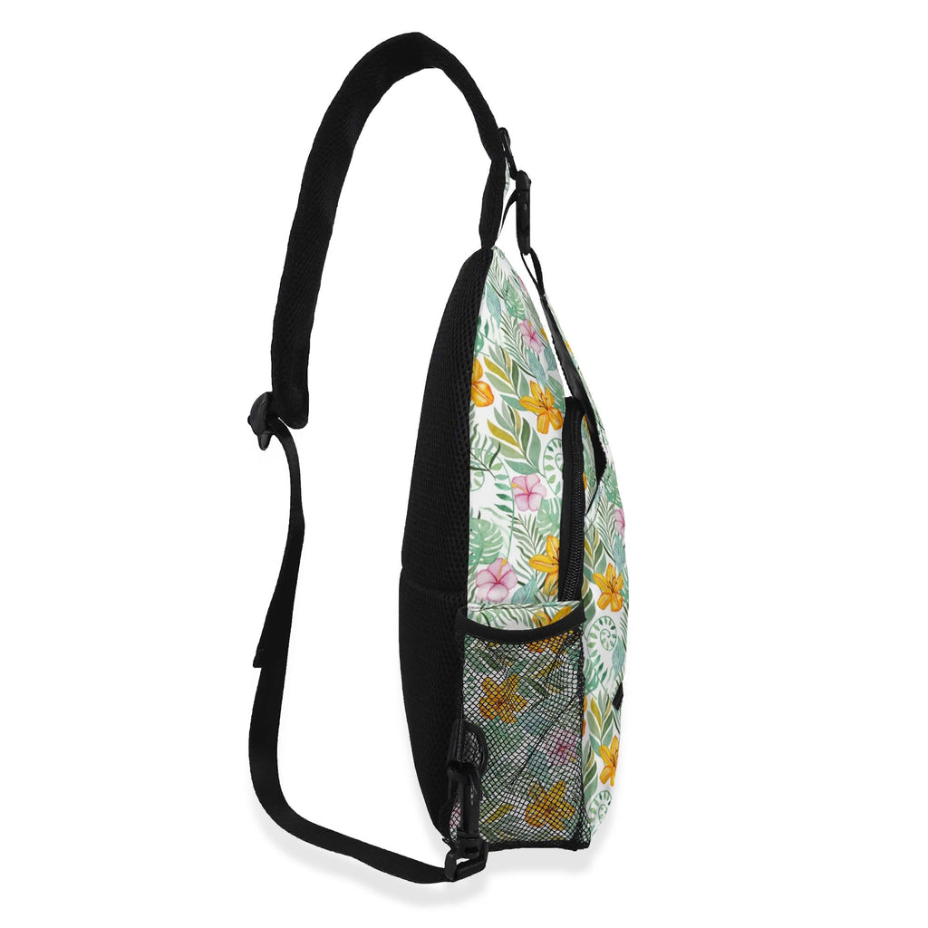 Tropical Flowers And Leaves Chest Crossbody Bag with Adjustable Strap Chest Crossbody Bag Plants Printed Offshore