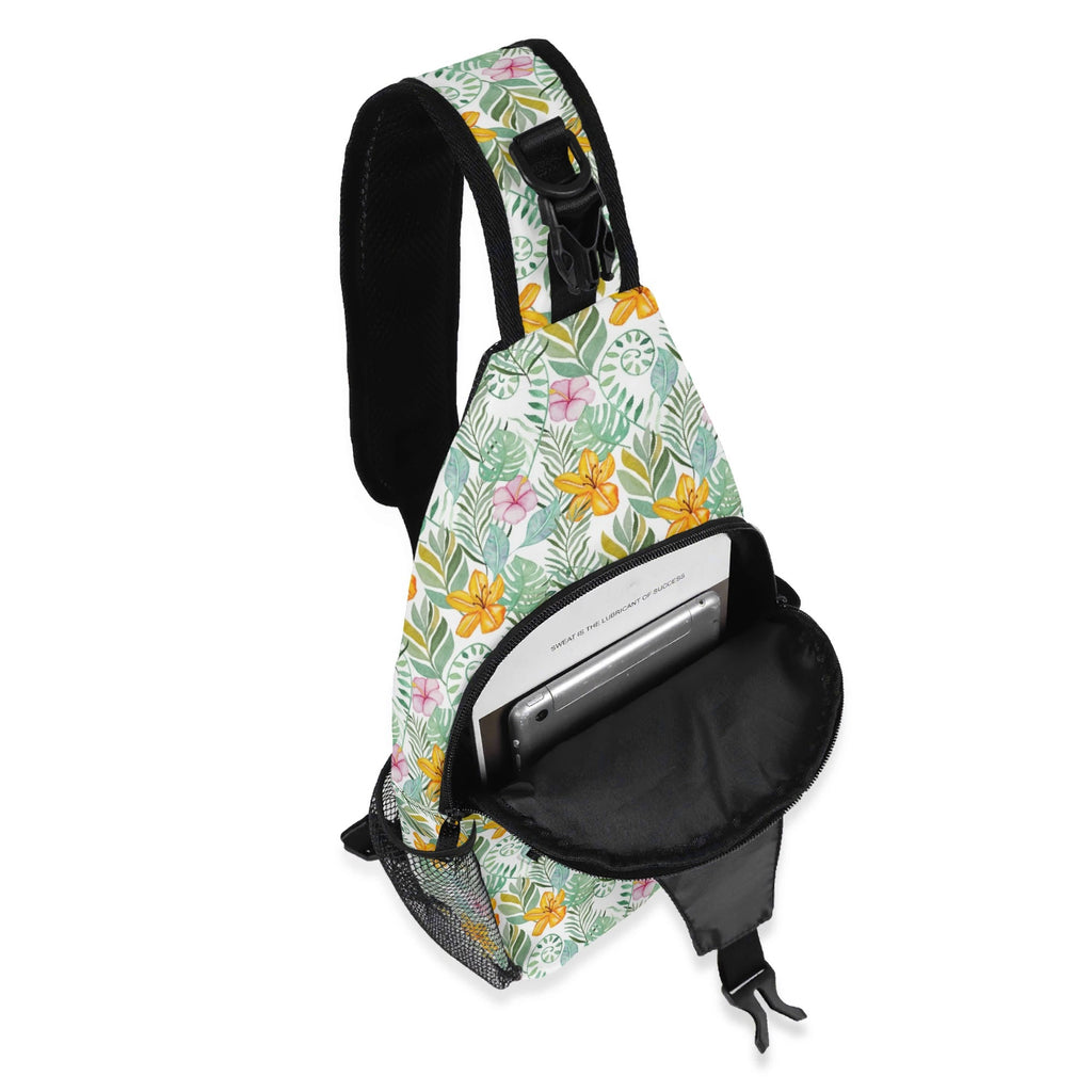 Tropical Flowers And Leaves Chest Crossbody Bag with Adjustable Strap Chest Crossbody Bag Plants Printed Offshore