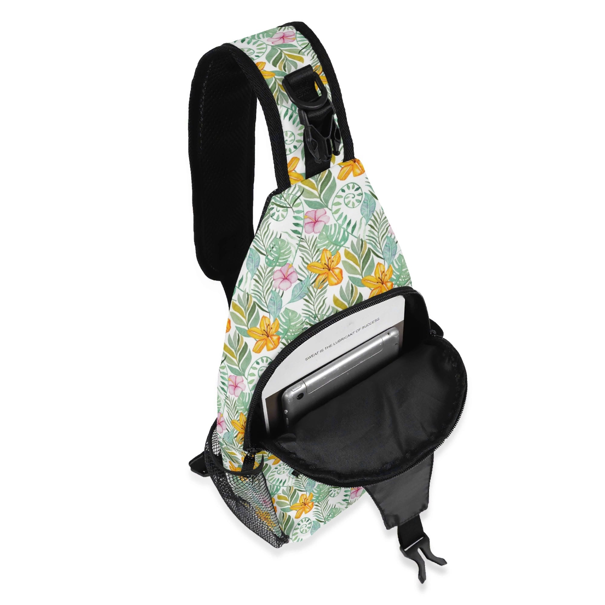 Tropical Flowers And Leaves Chest Crossbody Bag with Adjustable Strap Chest Crossbody Bag Plants Printed Offshore