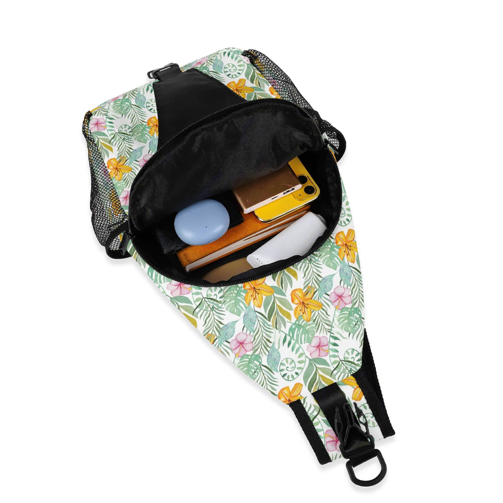 Tropical Flowers And Leaves Chest Crossbody Bag with Adjustable Strap Chest Crossbody Bag Plants Printed Offshore