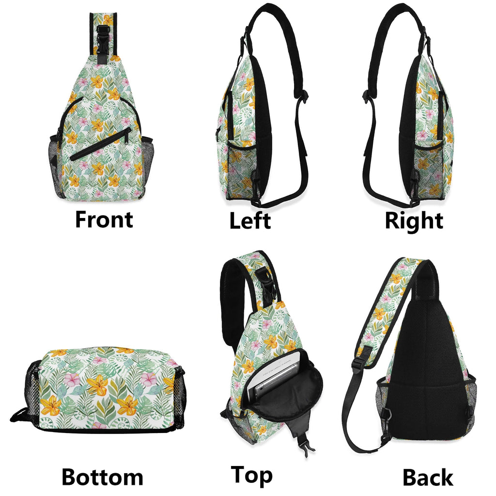 Tropical Flowers And Leaves Chest Crossbody Bag with Adjustable Strap Chest Crossbody Bag Plants Printed Offshore