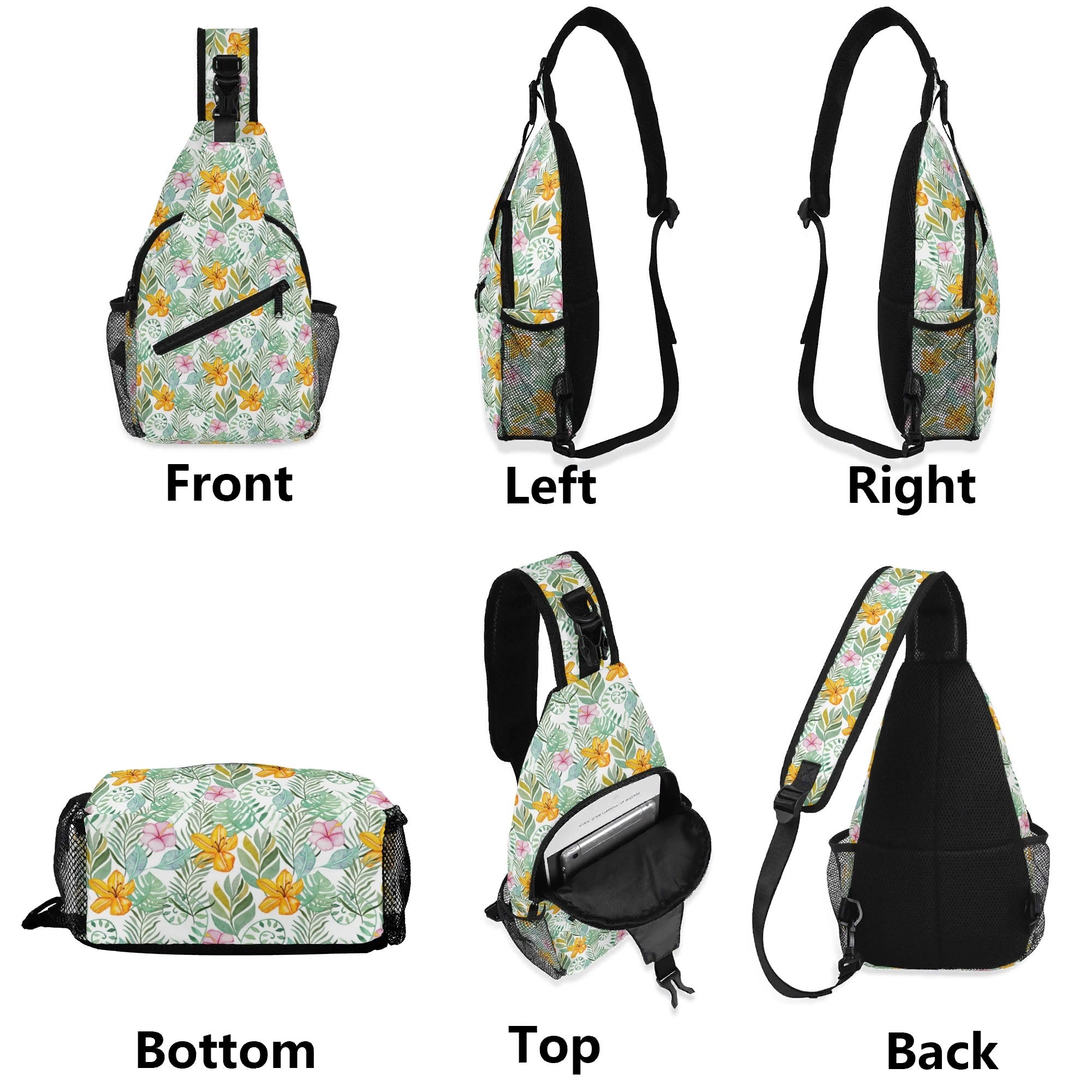 Tropical Flowers And Leaves - Chest Crossbody Bag with Adjustable Strap Chest Crossbody Bag Plants Printed Offshore