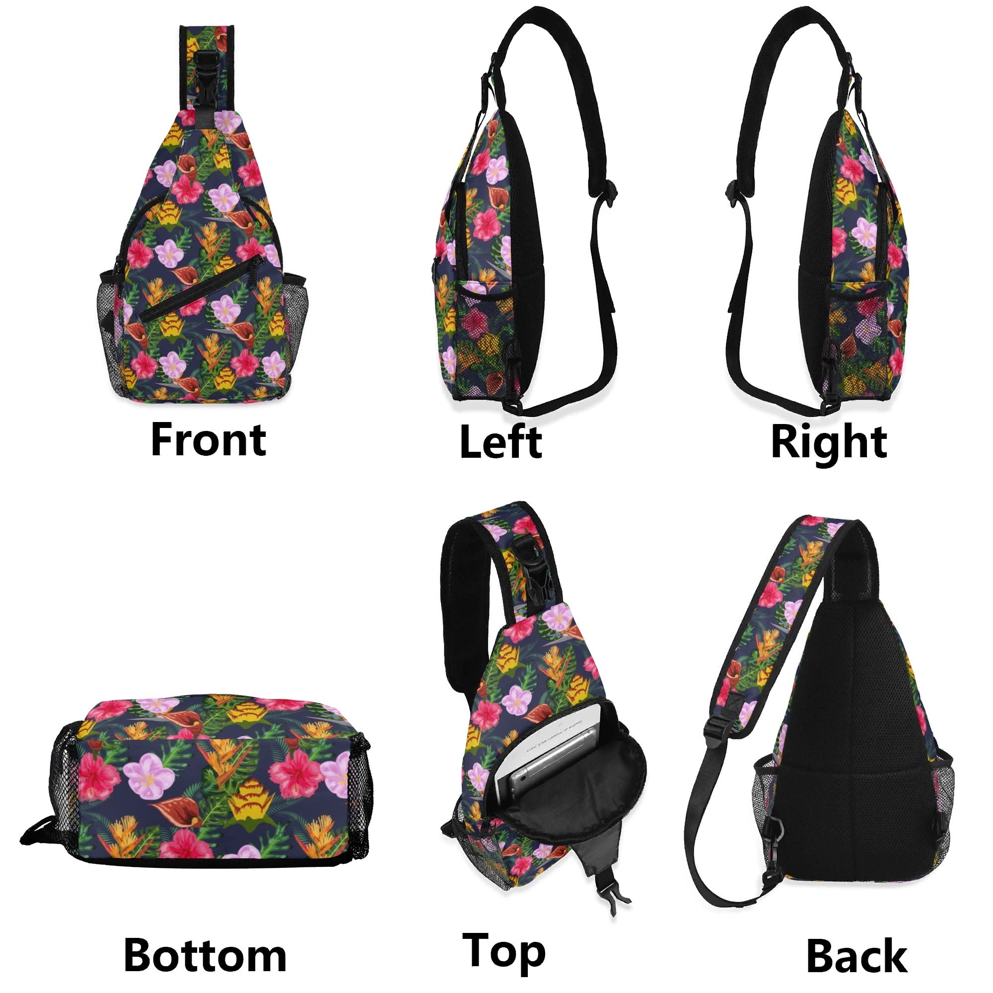 Tropical Floral - Chest Crossbody Bag with Adjustable Strap Chest Crossbody Bag Plants Printed Offshore