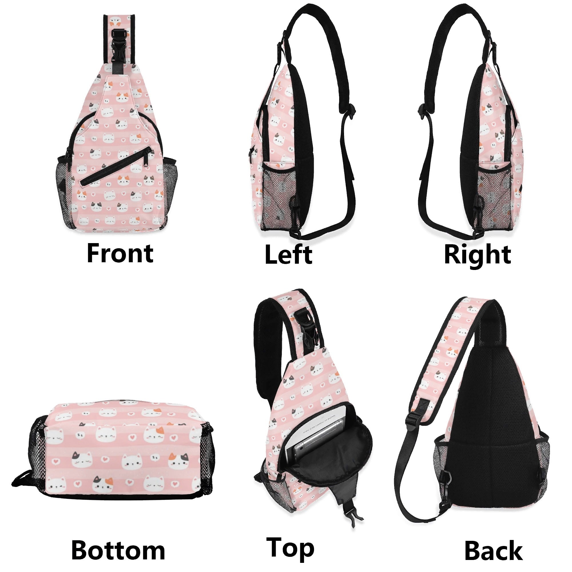 Pink Cats - Chest Crossbody Bag with Adjustable Strap Chest Crossbody Bag animal Printed Offshore