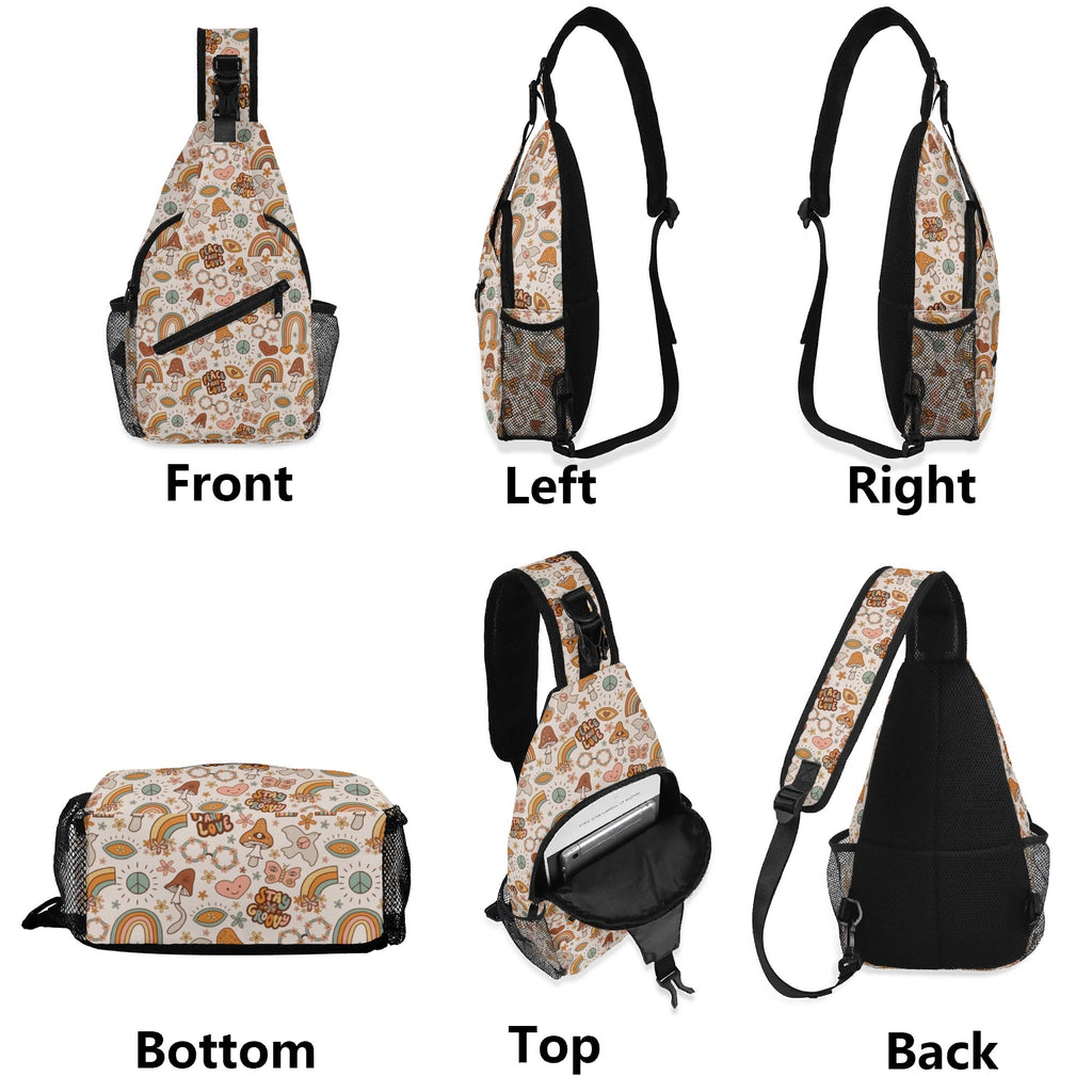 Peace And Love Chest Crossbody Bag with Adjustable Strap Chest Crossbody Bag Printed Offshore Retro
