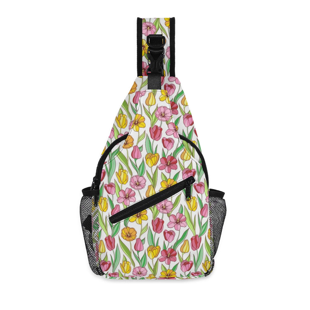Pink And Yellow Floral Chest Crossbody Bag with Adjustable Strap Default Title Chest Crossbody Bag Plants Printed Offshore