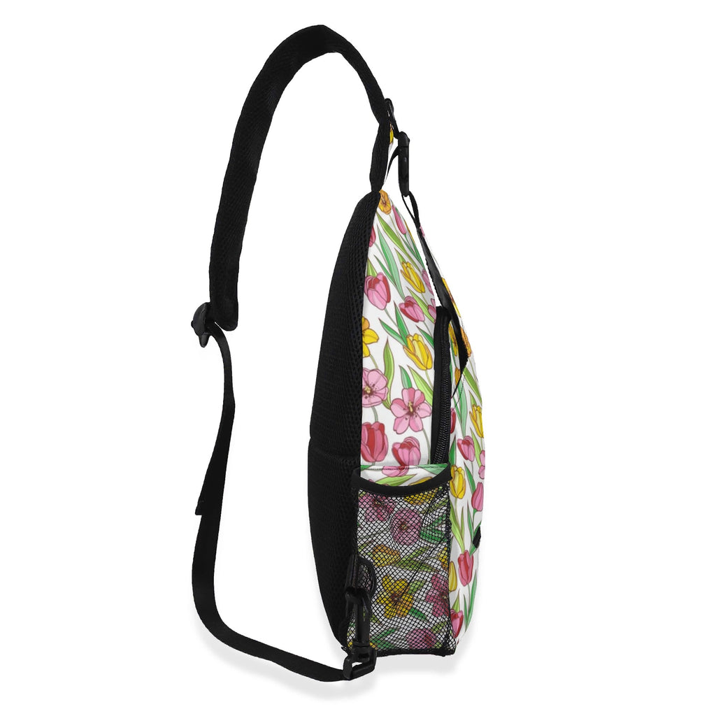 Pink And Yellow Floral Chest Crossbody Bag with Adjustable Strap Chest Crossbody Bag Plants Printed Offshore