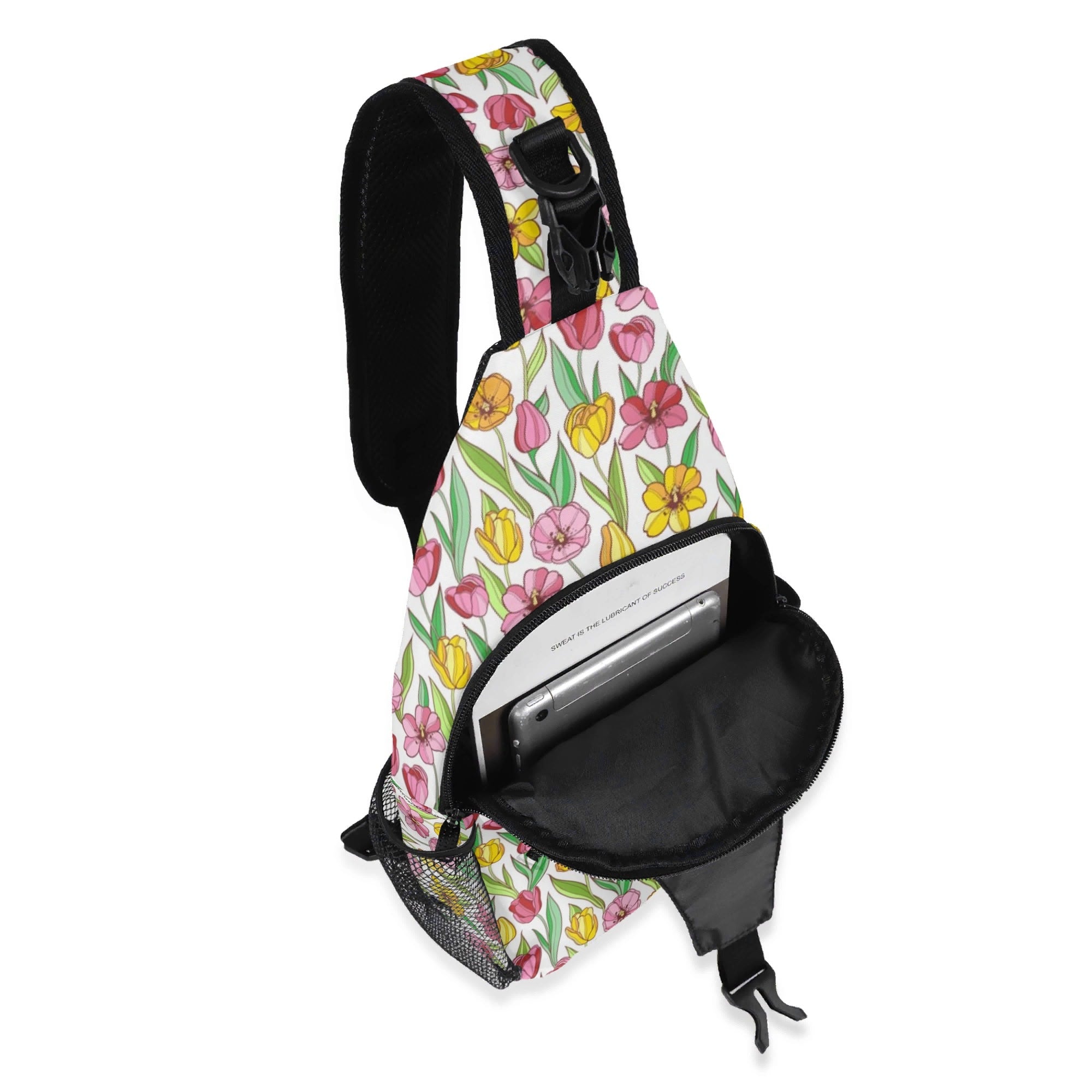 Pink And Yellow Floral Chest Crossbody Bag with Adjustable Strap Chest Crossbody Bag Plants Printed Offshore