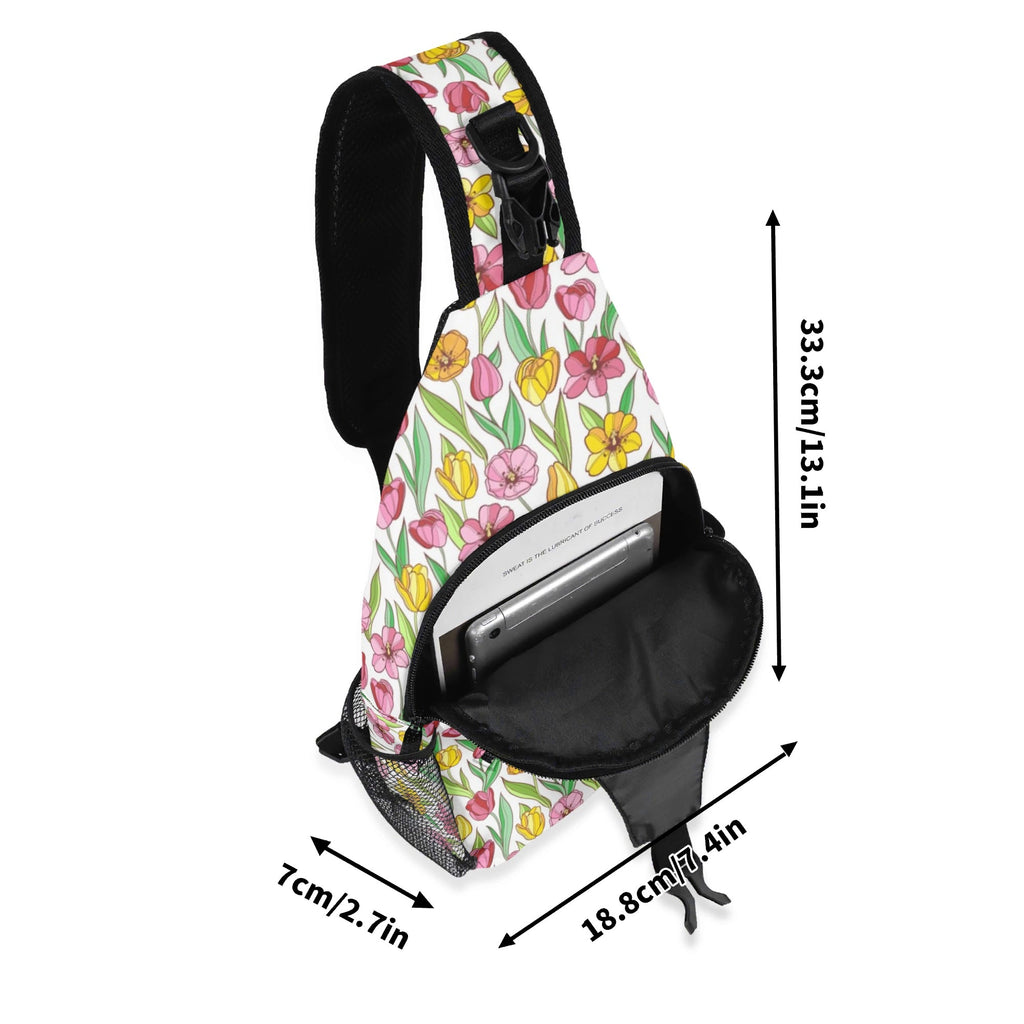 Pink And Yellow Floral Chest Crossbody Bag with Adjustable Strap Chest Crossbody Bag Plants Printed Offshore
