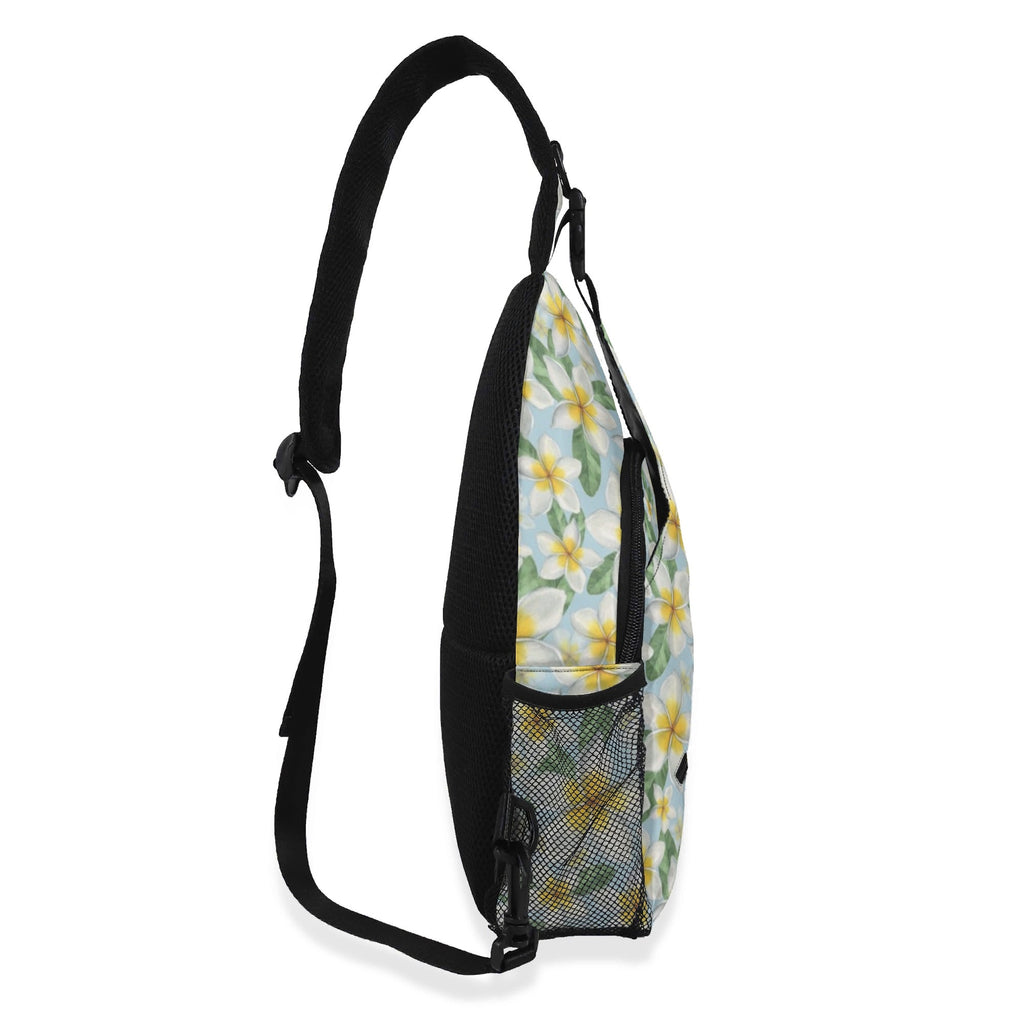 Delicate Frangipani Chest Crossbody Bag with Adjustable Strap Chest Crossbody Bag Plants Printed Offshore