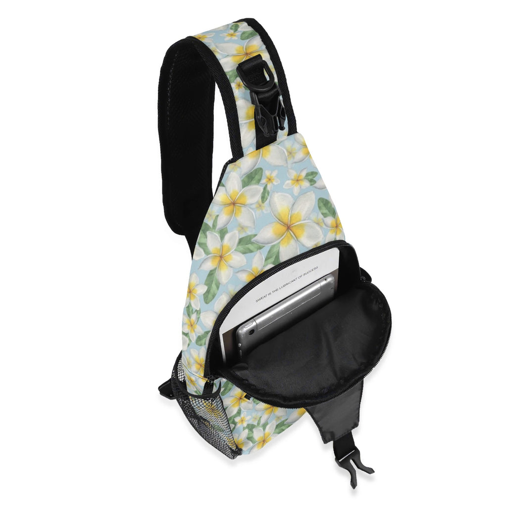 Delicate Frangipani Chest Crossbody Bag with Adjustable Strap Chest Crossbody Bag Plants Printed Offshore