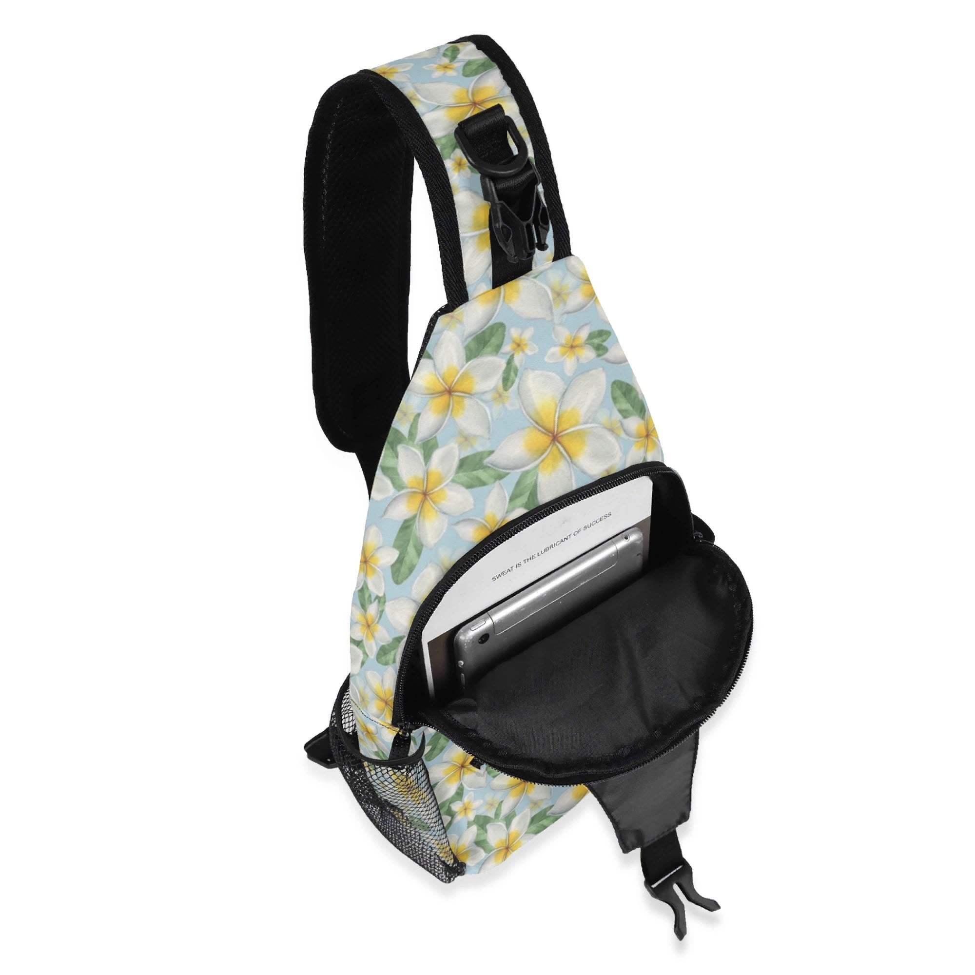 Delicate Frangipani Chest Crossbody Bag with Adjustable Strap Chest Crossbody Bag Plants Printed Offshore