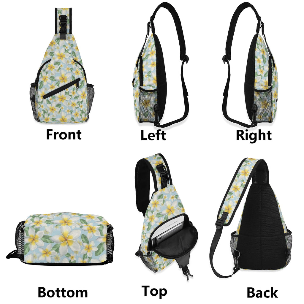 Delicate Frangipani Chest Crossbody Bag with Adjustable Strap Chest Crossbody Bag Plants Printed Offshore