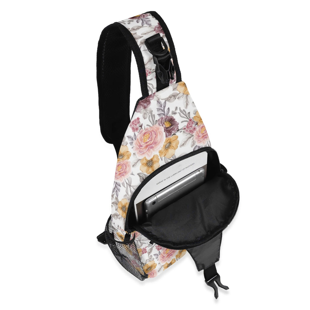 Painted Flowers Chest Crossbody Bag with Adjustable Strap Chest Crossbody Bag Plants Printed Offshore