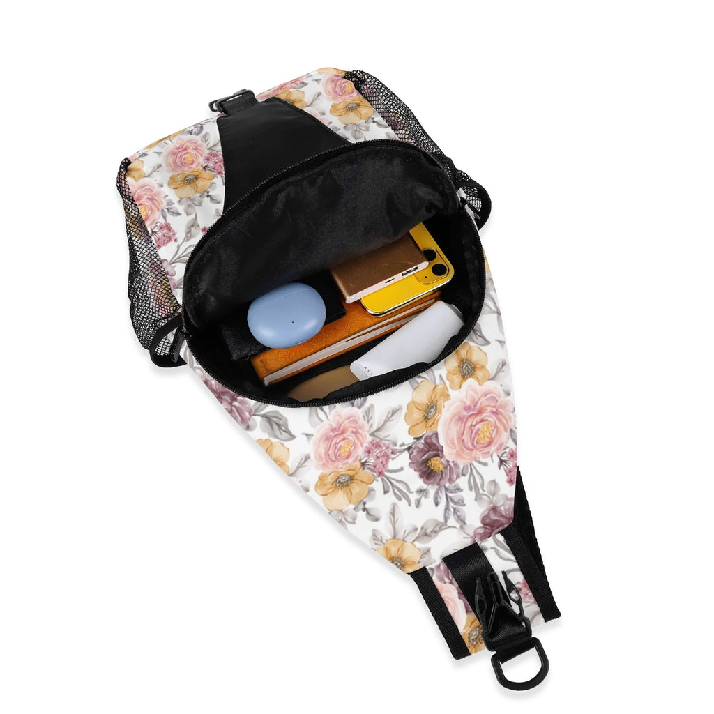 Painted Flowers Chest Crossbody Bag with Adjustable Strap Chest Crossbody Bag Plants Printed Offshore
