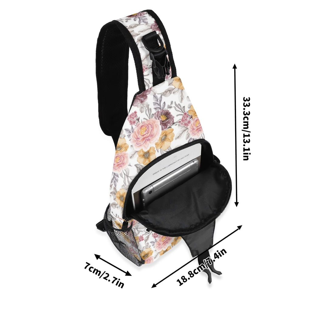 Painted Flowers Chest Crossbody Bag with Adjustable Strap Chest Crossbody Bag Plants Printed Offshore