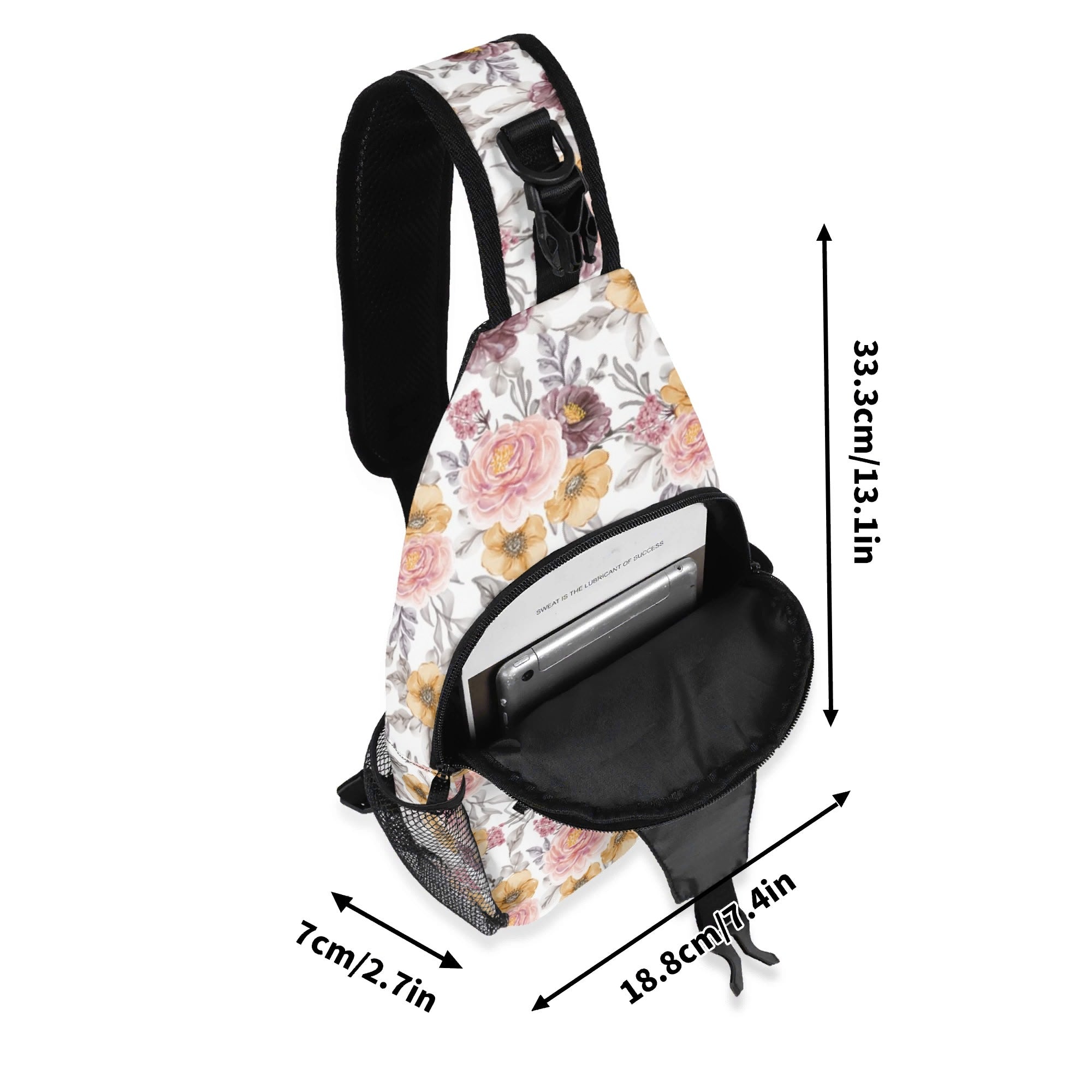Painted Flowers - Chest Crossbody Bag with Adjustable Strap Chest Crossbody Bag Plants Printed Offshore