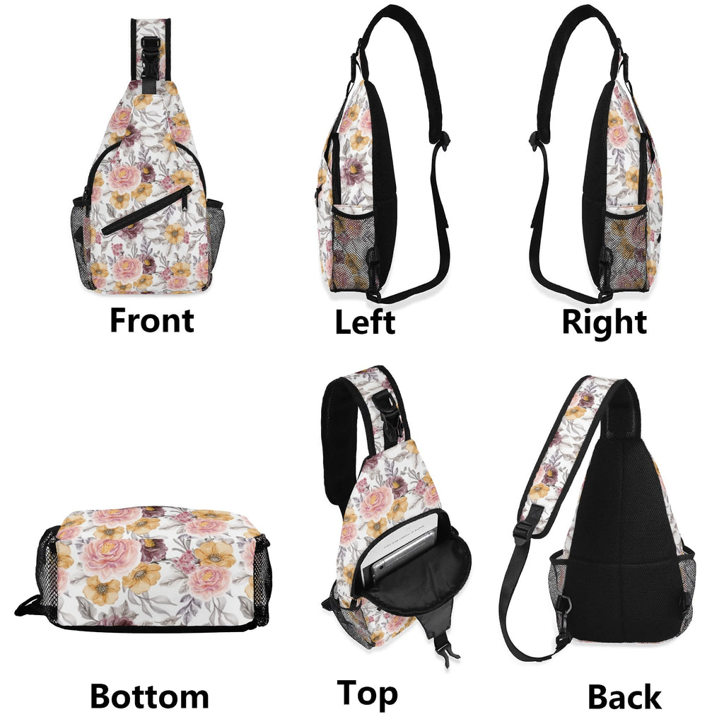 Painted Flowers Chest Crossbody Bag with Adjustable Strap Chest Crossbody Bag Plants Printed Offshore