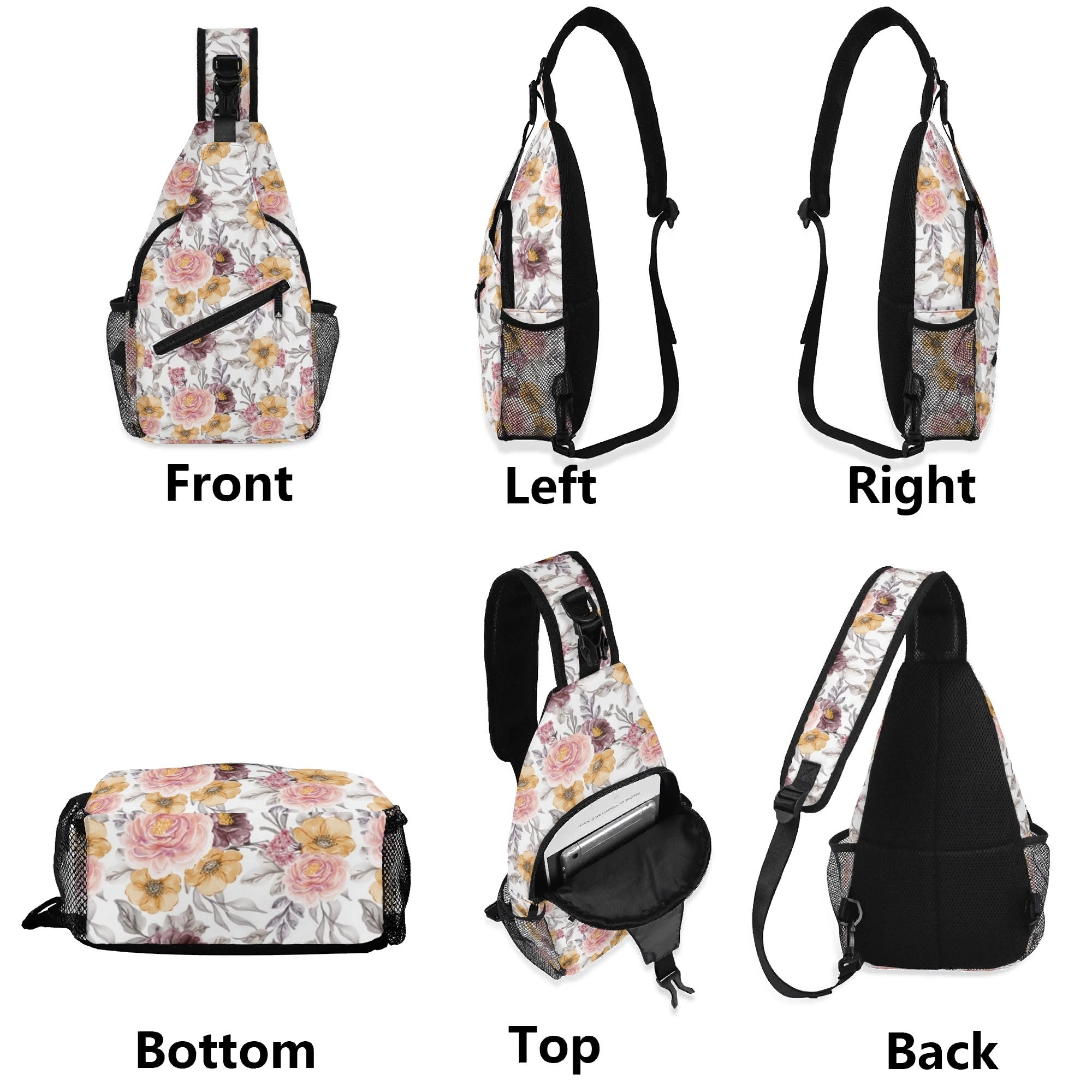 Painted Flowers - Chest Crossbody Bag with Adjustable Strap Chest Crossbody Bag Plants Printed Offshore