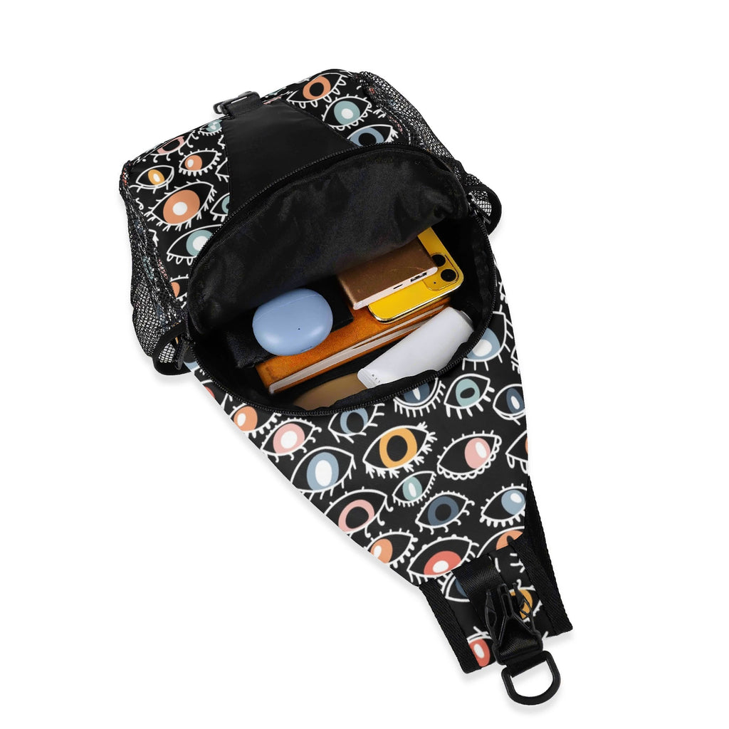 Eyes On Black Chest Crossbody Bag with Adjustable Strap Chest Crossbody Bag Printed Offshore