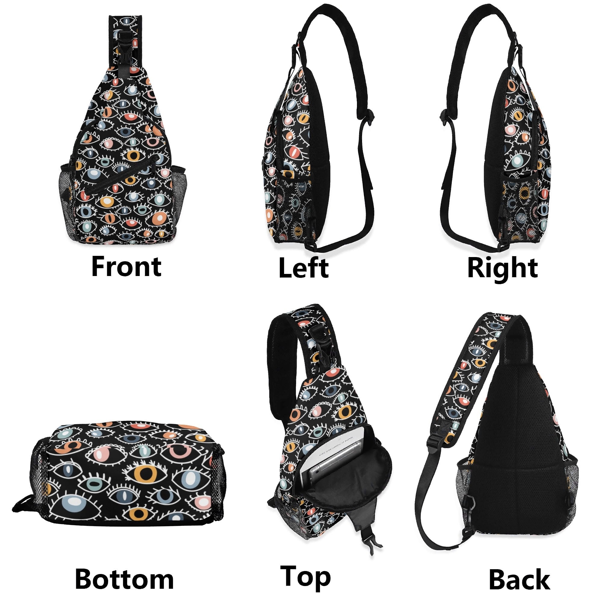 Eyes On Black - Chest Crossbody Bag with Adjustable Strap Chest Crossbody Bag Printed Offshore