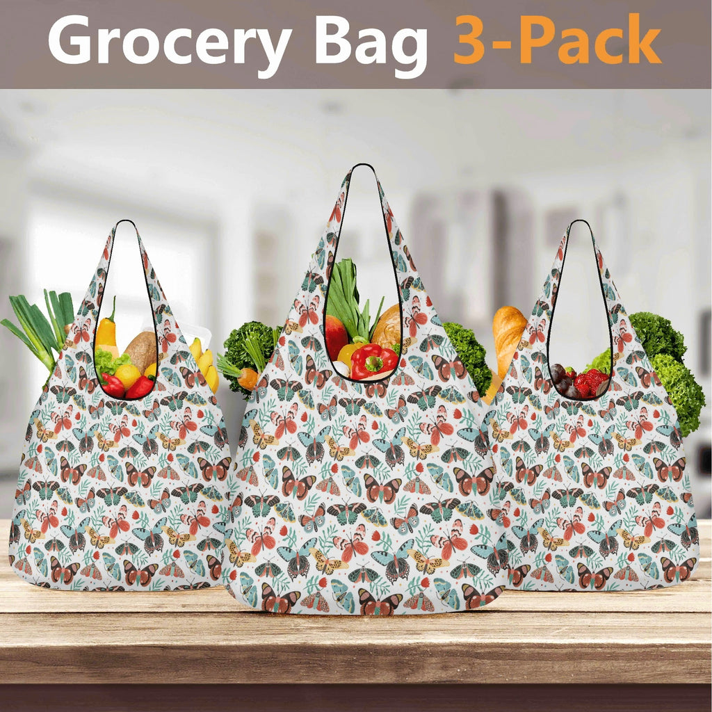Pretty Moths And Butterflies 3 Pack of Foldable Shopping Bags 3-Pack Shopping Bags animal Printed Offshore