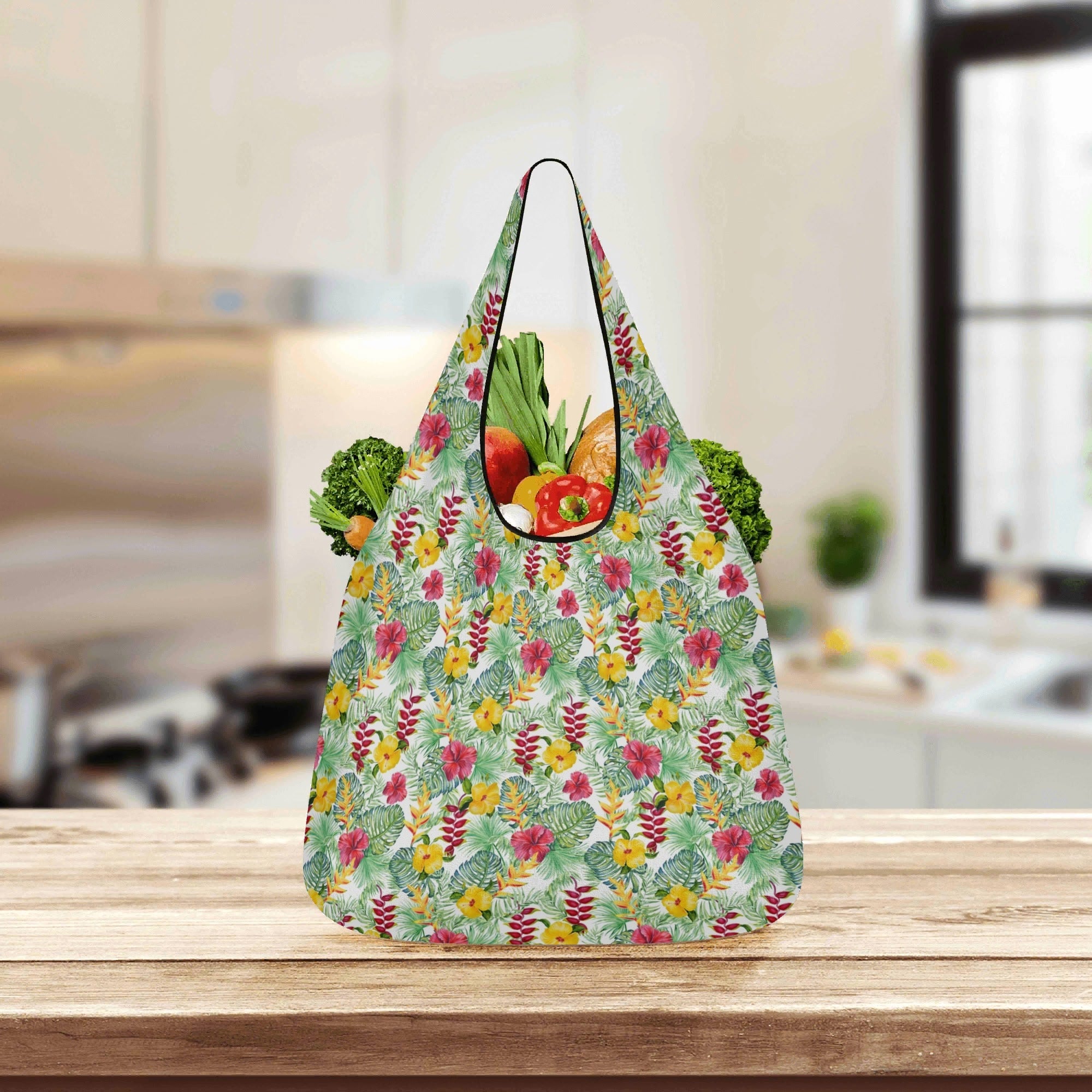 Tropical Flowers On White 3 Pack of Foldable Shopping Bags 3-Pack Shopping Bags Plants Printed Offshore
