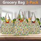 Tropical Flowers On White 3 Pack of Foldable Shopping Bags 3-Pack Shopping Bags Plants Printed Offshore