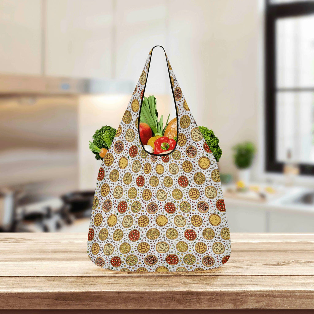 Round Pizzas On White 3 Pack of Foldable Shopping Bags 3-Pack Shopping Bags Food Printed Offshore