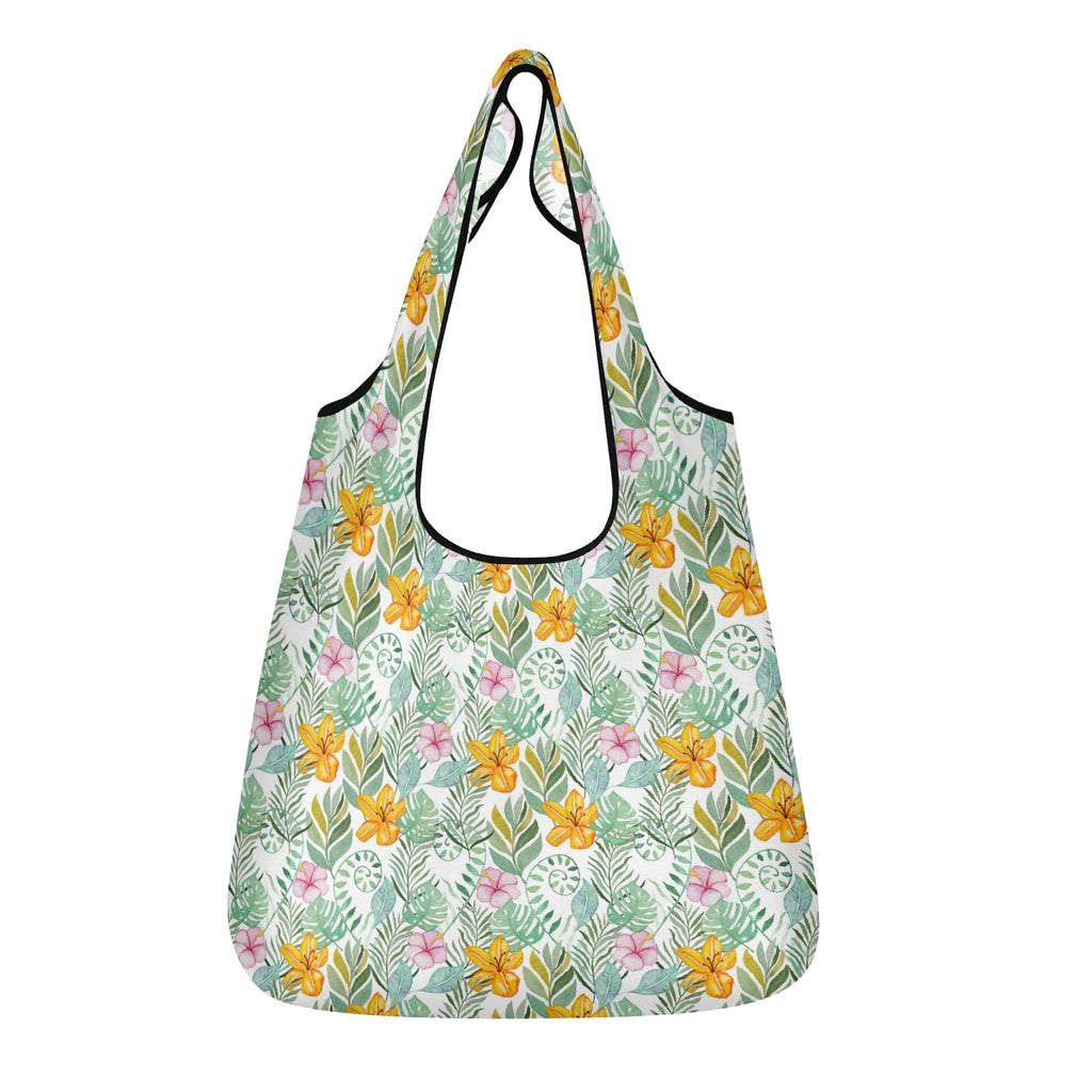 Tropical Flowers And Leaves 3 Pack of Foldable Shopping Bags Default Title 3-Pack Shopping Bags Plants Printed Offshore