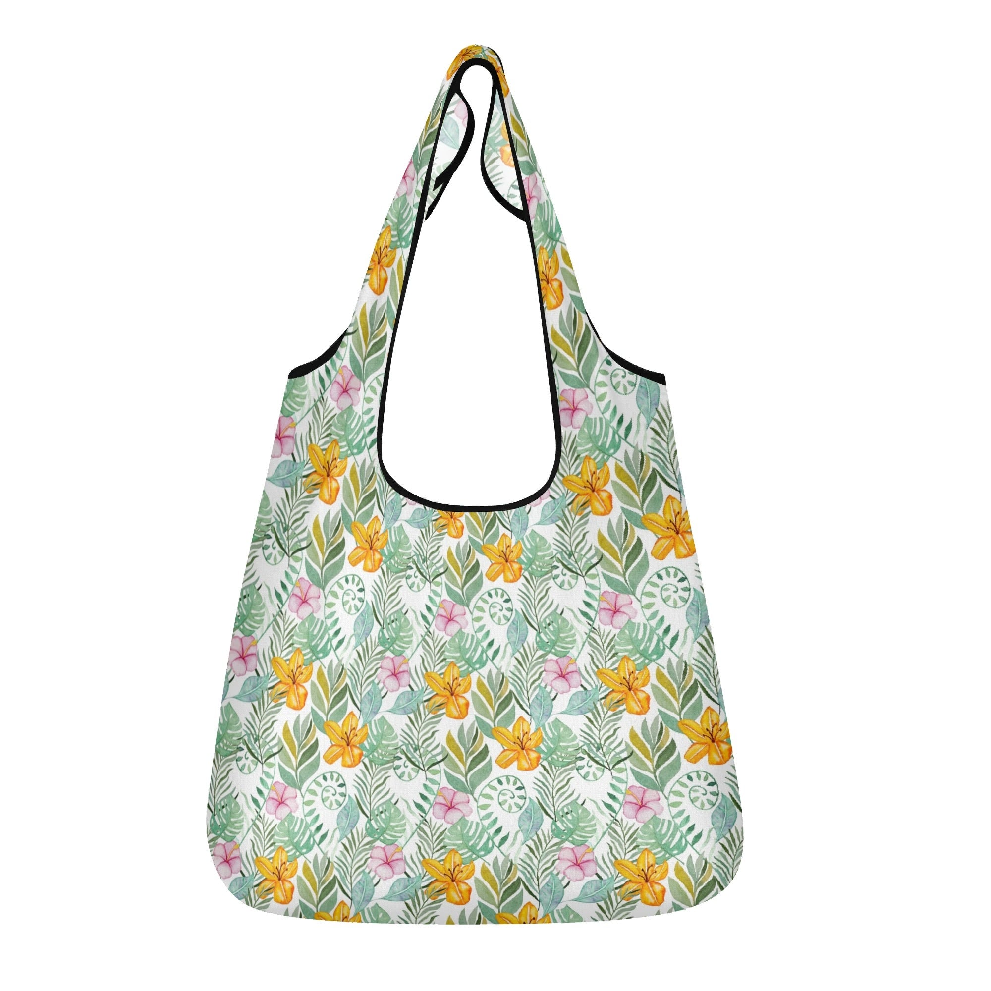 Tropical Flowers And Leaves 3 Pack of Foldable Shopping Bags Default Title 3-Pack Shopping Bags Plants Printed Offshore